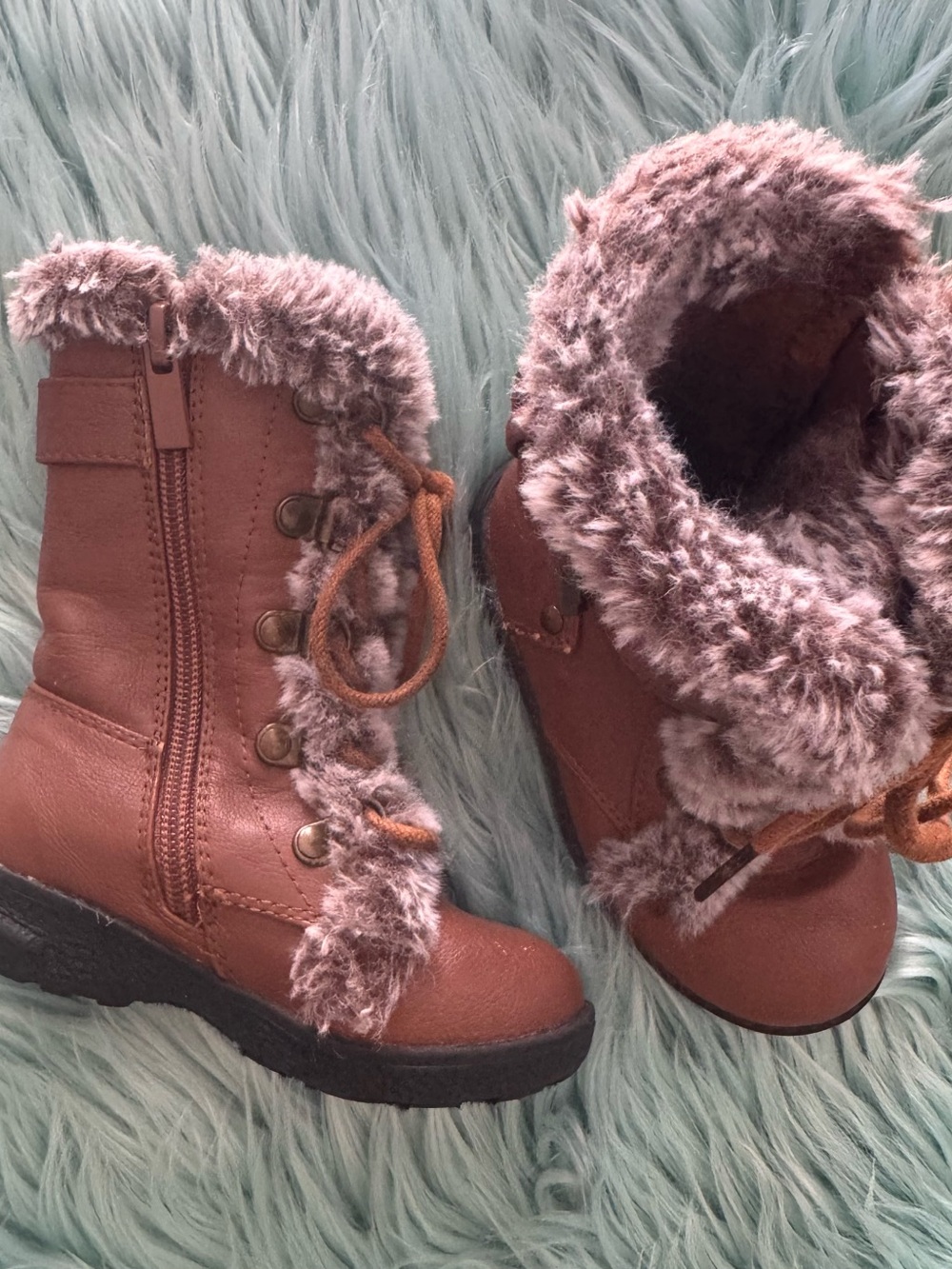 Link Kids Brown Faux-Fur Trim Winter Boots